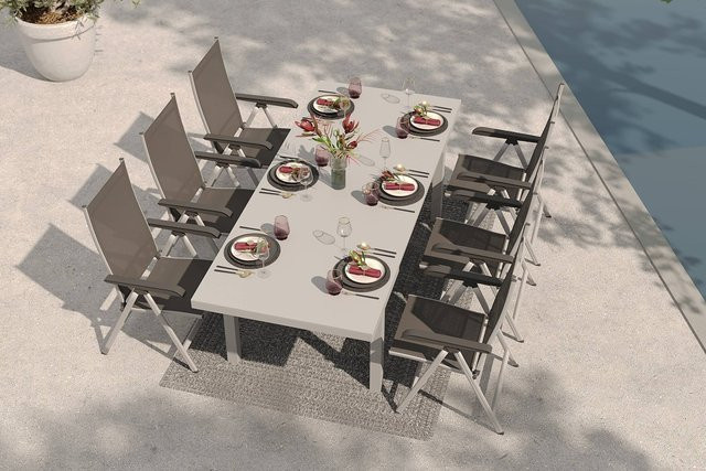 Kettler Garten-Essgruppe mit ausziehbarem Tisch und 6 Klappstühlen sowie Outdoor-Teppich, Silber/Anthrazit/Aluminium-Weiß, B/T/H: 180/240 x 100 cm - Bild 1