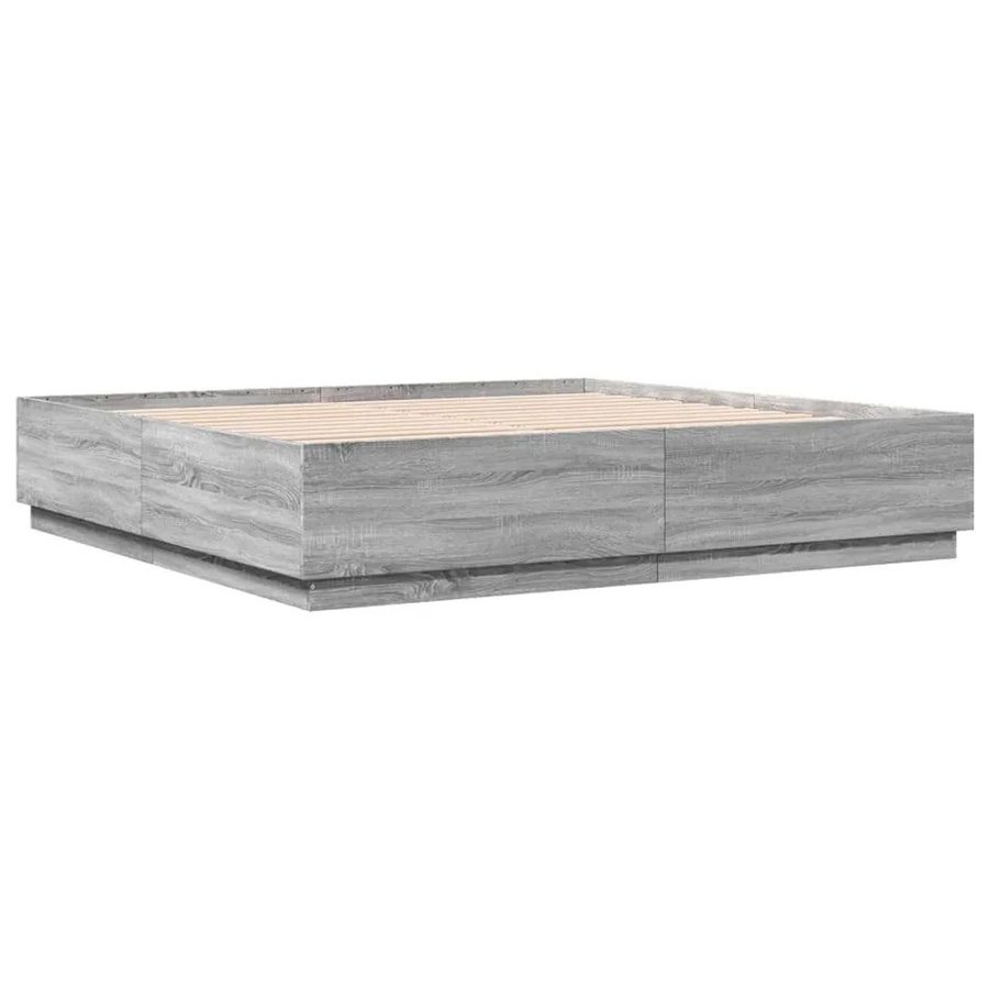 vidaXL Bettgestell mit LED-Unterbettbeleuchtung und USB-Ladeport in Grau Sonoma, B/T/H: 200 x 200 x 40 cm - Bild 2