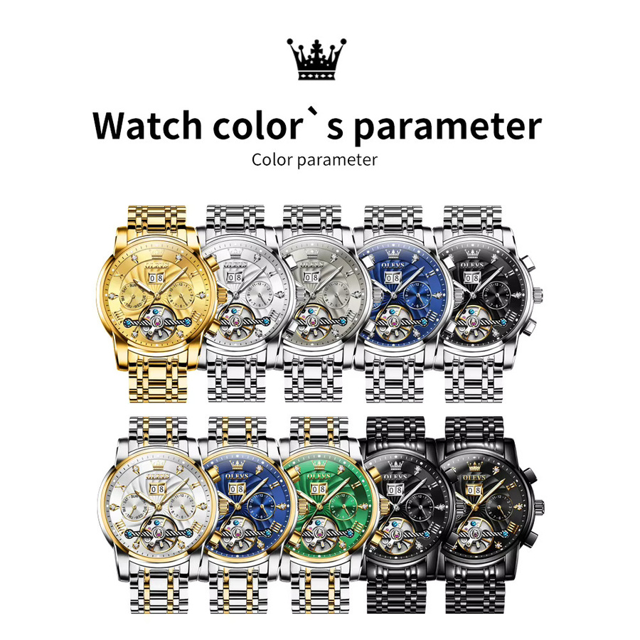 OLEVS Armbanduhr Automatik, Edelstahl, Silber, Herren, Datum - Bild 5