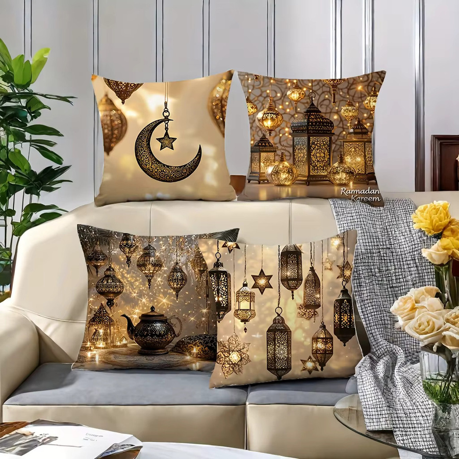 ZZN Kissenbezug mit Ramadan-Aufdruck in Orientalischem Design mit Mond, Sternen und Teekanne, quadratisch, Breite: 45 cm, Höhe: 45 cm - Bild 2