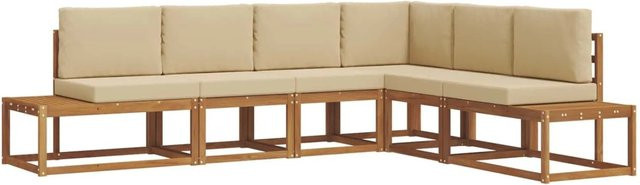 vidaXL Outdoor-Sofagarnitur 6-teilig aus Akazienholz in Natur und Beige mit Kissen und L-Form - Bild 1