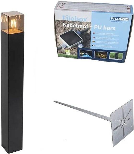 QAZQA Außenstehlampe Schwarz mit Rauchglas, IP44 Gartenleuchte aus Aluminium und Kunststoff, Höhe: 70 cm - Bild 1