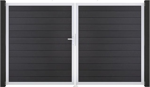 GroJa Solid Steckzaun Tor DIN Links 2-flügelig aus Aluminium und BPC in Anthrazitgrau - Bild 1