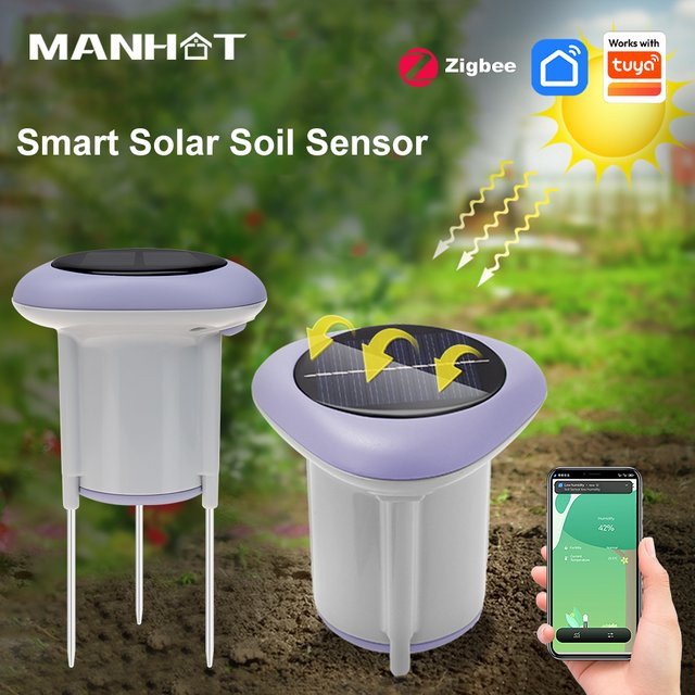 MANHOT Zigbee Solar Smart Bodensensor in Weiß zur Überwachung von Feuchtigkeit und Temperatur mit APP-Fernzugriff und IP66 Wasserdichtigkeit für deinen Garten - Bild 1