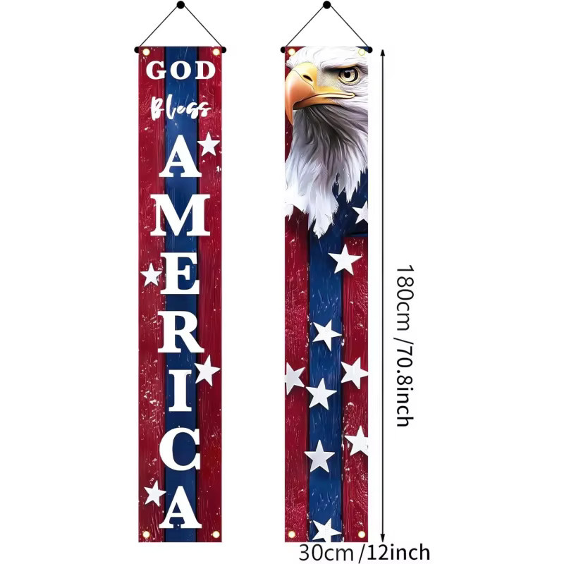 VIKAMA Türbanner zum 4. Juli mit amerikanischer Flagge als patriotische Party-Dekoration für draußen, B/H: 30 x 180 cm, Mehrfarbig - Bild 3