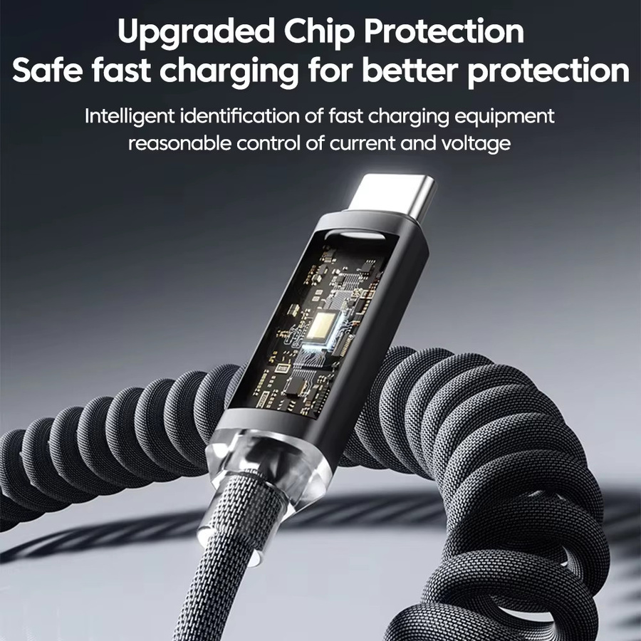 120W USB-C auf USB-C Schnellladekabel mit digitalem Display und einziehbarem Design für iPhone, Xiaomi und andere Geräte in Schwarz und Rot - Bild 3