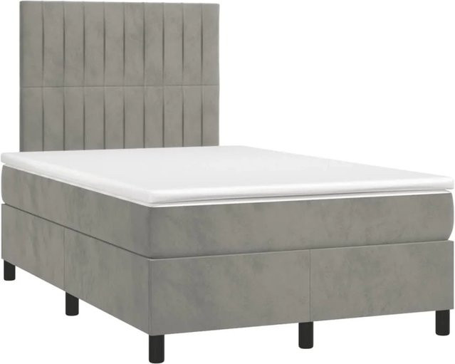 vidaXL Boxspringbett mit Matratze in Hellgrau, Hybridbett mit LED-Unterbettbeleuchtung und USB-Anschluss, Samt, B/T/H: 120 x 190 x 123 cm - Bild 1
