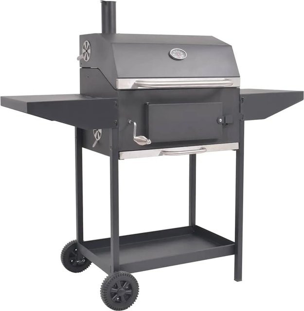 vidaXL Holzkohlegrill Smoker mit Ablagen und Thermometer in Schwarz - Bild 1