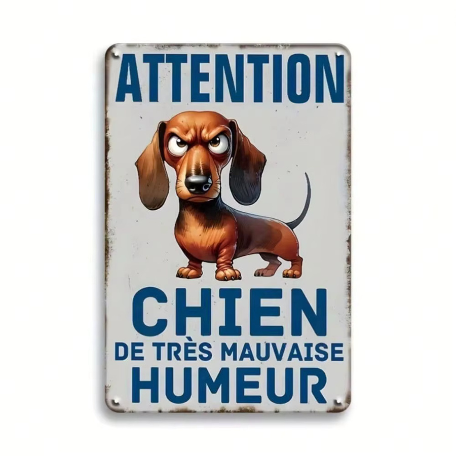 CIFBUY Vintage Dackel Chien De Tres Mauvaise Humeur Metallblechschild Rustikale Wanddekoration aus Eisen in Mehrfarbig - Bild 3