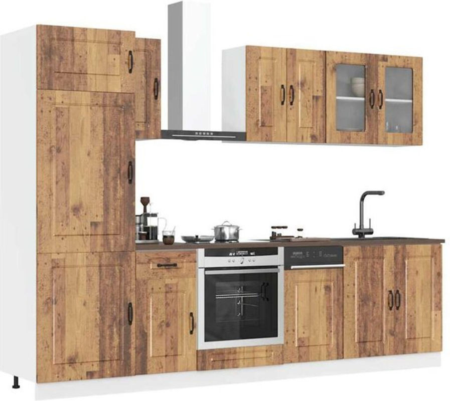 Vidaxl 8-tlg. Küchenschrank-Set Kalmar in Braun im Landhausstil aus Holzwerkstoff und Glas mit Drehtüren - Bild 1
