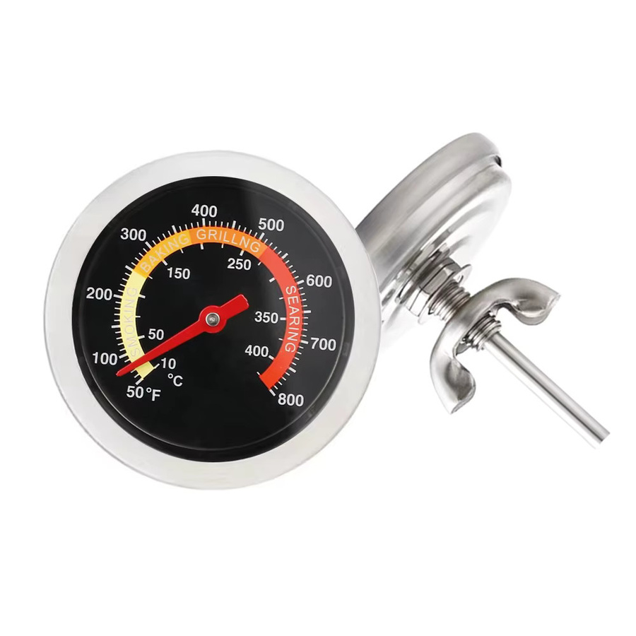MEFORU Grillthermometer aus Edelstahl in Silber mit Sonde für Ofen und Grill, Messbereich 10 °C bis 400 °C, Durchmesser: 5,2 cm - Bild 2