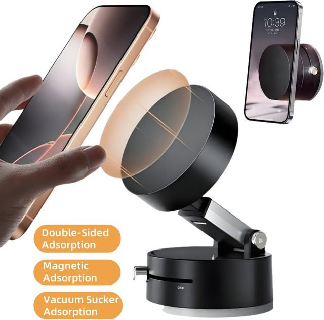 Faltbarer Autotelefonhalter mit Vakuumadsorption und magnetischem Saugnapf in Schwarz für iPhone und Samsung - Bild 1