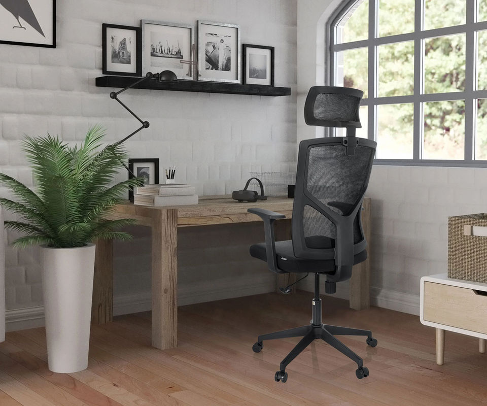 HJH OFFICE Bürostuhl BRETON BASE in Schwarz mit Netzstoff, Armlehnen und höhenverstellbarer Kopfstütze - Bild 2