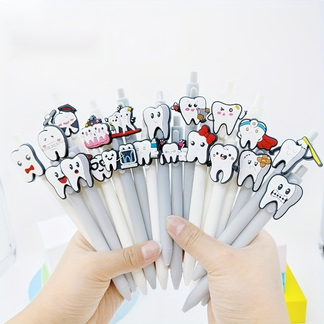 Set aus 10 oder 20 weichen Gel-Stiften im Zahnarzt-Design in Grau und Weiß - Bild 1