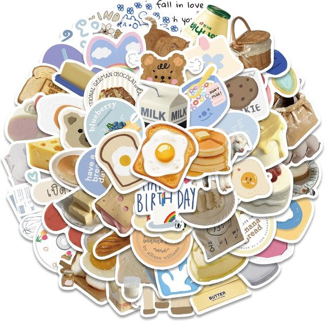 63 Stück Koreanische INS Stil Butter Brot Aufkleber Multicolour für Laptop Gepäck und Skateboard von BulingBulingStickers Shop - Bild 1