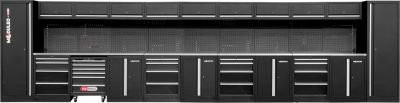KS Tools Werkstattsystem aus Edelstahl und MDF in Schwarz mit 9 LED-Leuchten, Steckdosenleiste (4x Schuko + USB-A/C) und abschließbaren XXL-Hängeschränken - Bild 1