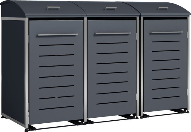 DEGAMO Mülltonnenbox KIEL für 3 Mülltonnen (120 und 240 Liter) aus Stahl und Edelstahl, Farbe: Anthrazit, B/T/H: 211 x 83 x 136 cm - Bild 1