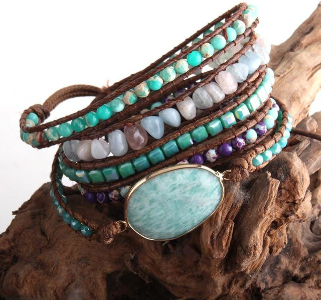 RH Mode Armband, 5 Stränge, Natursteine, Perle, Zinklegierung, blau, Damen - Bild 1