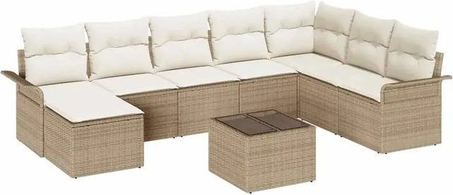 vidaXL 9-teiliges Garten-Sofaset aus Poly Rattan in Braun mit Kissen in U-Form - Bild 1