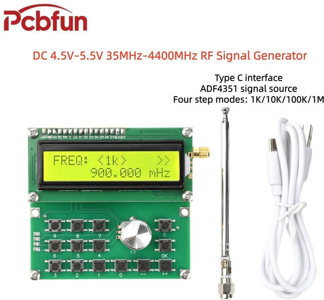 Gaqqee HF-Signalgenerator ADF4351 Signalquelle mit USB-C-Schnittstelle, 35 MHz-4400 MHz, Farbe: Grün - Bild 1
