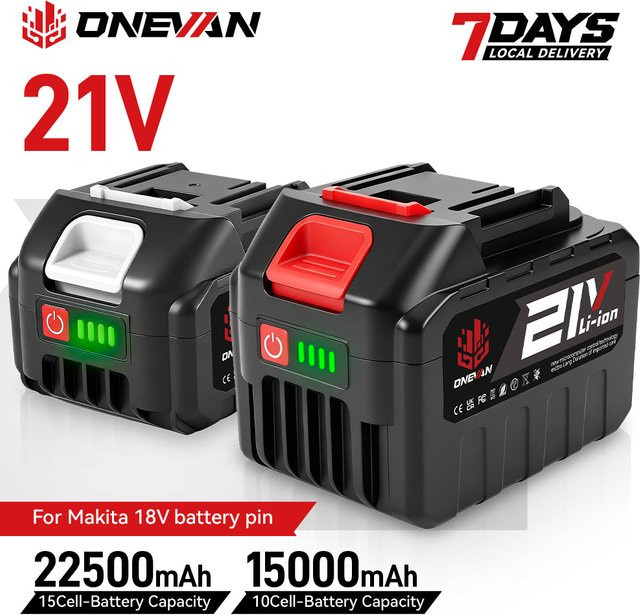 ONEVAN Lithium-Ionen-Akku mit Ladegerät für Makita 21V Elektrowerkzeuge, 15000mAh, Schwarz - Bild 1
