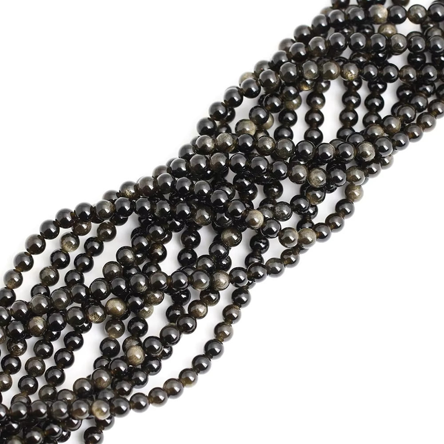 Naturstein Perlen Golden Obsidian, Runde Spacer, 4-10 mm - Bild 2