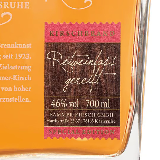 Destillerie Kammer-Kirsch, Kirschbrand, im Rotweinfass gereift, 0,7 l - Bild 2