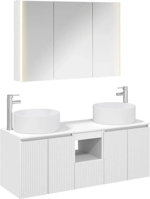 vidaXL Badezimmerschrank-Set 4-teilig in Weiß, modernes Design mit LED-Beleuchtung und Spiegelschrank, B/T/H: 103,5 x 15,5 x 70 cm - Bild 1