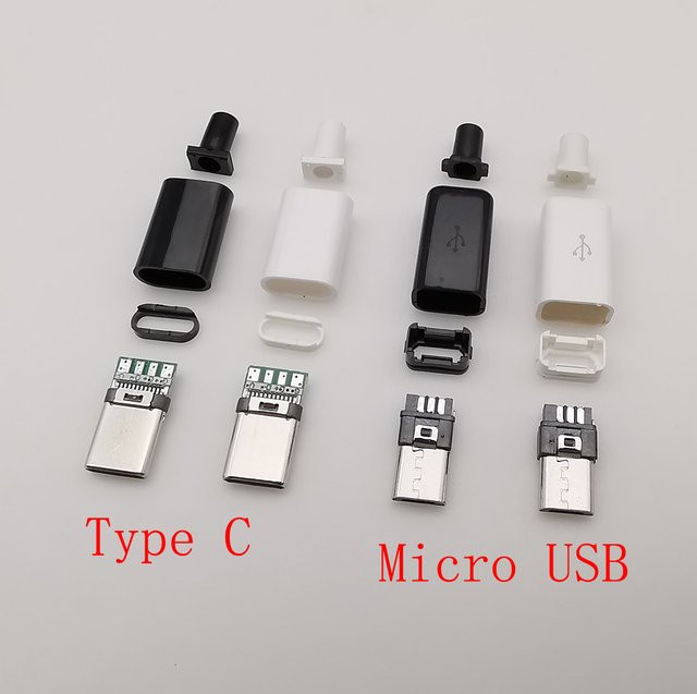 ALLiSHOP 10er Set USB Typ C und Micro USB 5 Pins Stecker für DIY Reparatur und Montage in Weiß - Bild 1