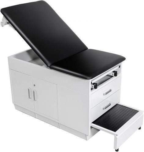 VEVOR Untersuchungsliege mit verstellbarer Rückenlehne, abschließbarem Schrank, 2 Schubladen, Papierrollenhalter, Tritthocker und Beinstütze in Schwarz, B/T/H: 138 x 70 x 78 cm - Bild 1