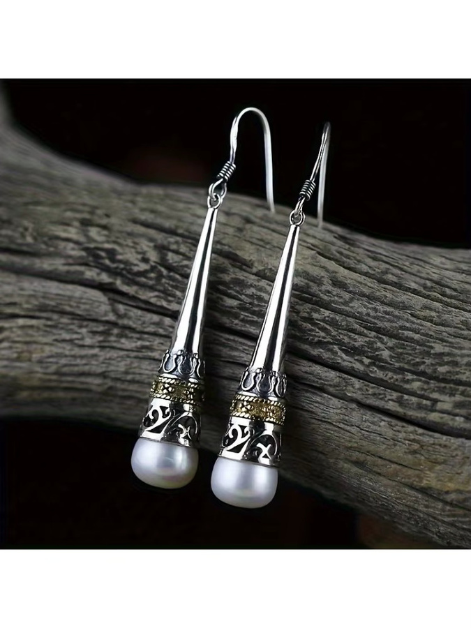 YoYo Anhänger-Ohrringe, Silber, Perle, Damen, Vintage - Bild 4