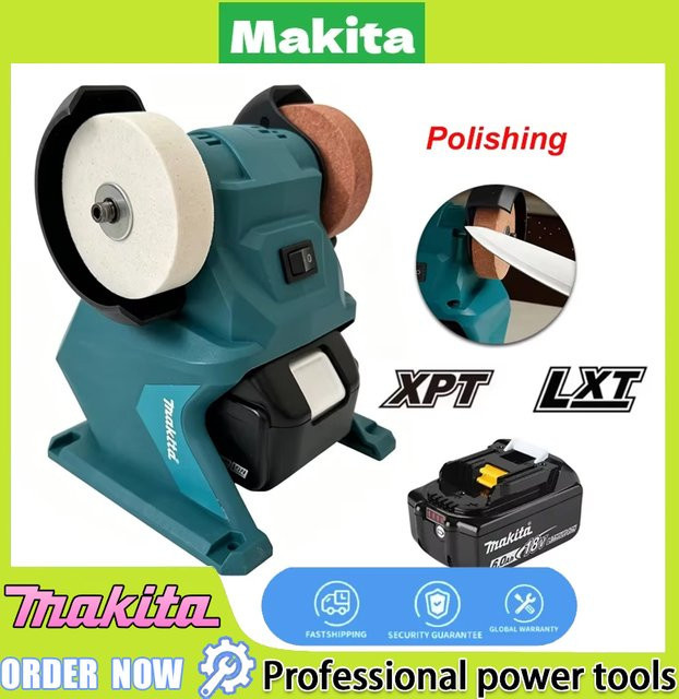 Makita Akku-Tischschleifer mit Doppelrad für Metallpolitur, Messerschärfung und Steinschleifen - Bild 1