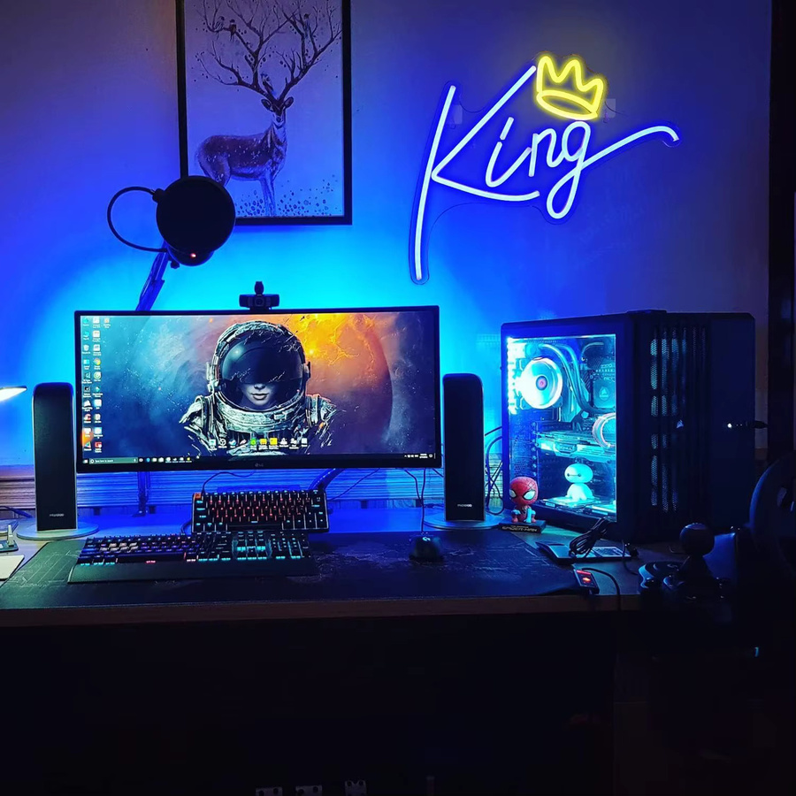 König Leucht Neon-Wanddekoration mit blauen Buchstaben und rosa Krone für Schlafzimmer und Party-Deko - Bild 2