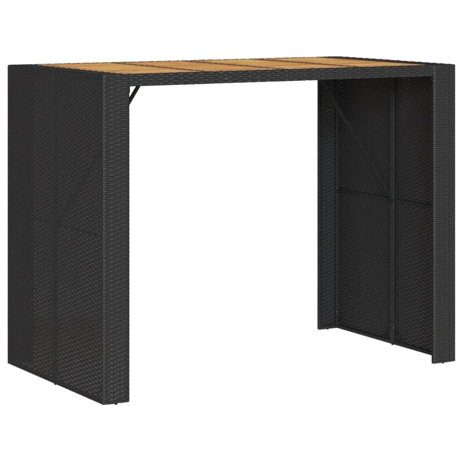 vidaXL Garten-Bartisch aus Polyrattan mit Akazienholzplatte in Schwarz, B/T/H: 145 x 80 x 110 cm - Bild 2