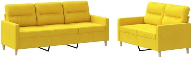 vidaXL 2-teilige Sofagarnitur in Hellgelb mit Kissen, modernes Stoffsofa-Set für das Wohnzimmer - Bild 1