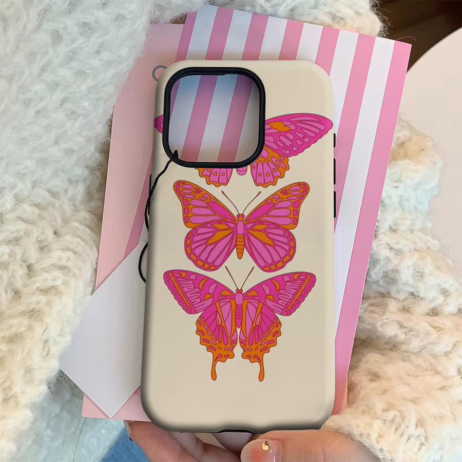 Potdemiel Handyhülle mit Pink & Orange Line Art für iPhone 17 16 15 14 13 Pro Max Plus mit doppelschichtiger Rückseite - Bild 3