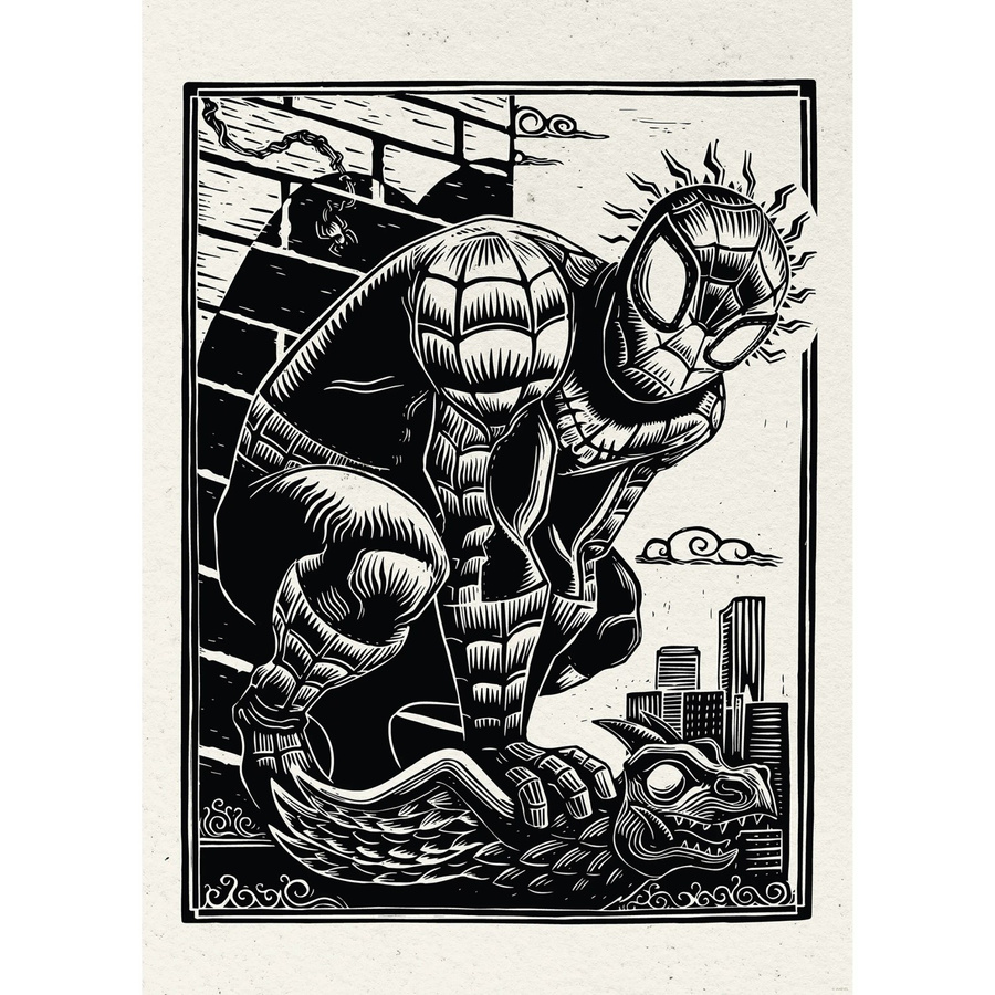 Komar Wandbild Marvel Spider-Man Lino-Cut in Schwarz-Weiß, Breite: 50 cm, Höhe: 70 cm - Bild 2
