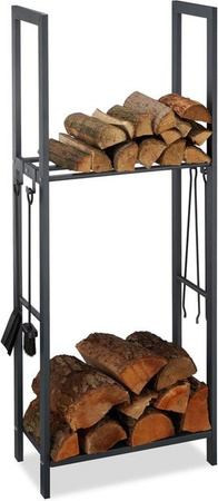 Relaxdays Kaminholzregal aus Stahl in Anthrazit mit 2 Ablagen, B/H/T: 150 x 60 x 30 cm