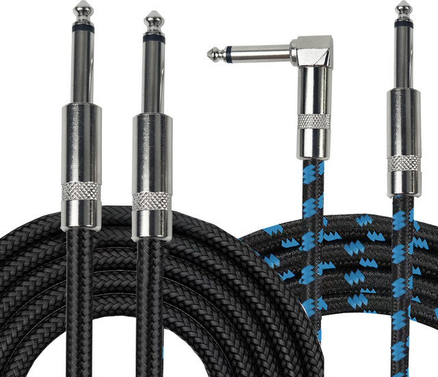 Miwayer E-Gitarrenkabel in Schwarz, geflochtenes Mono-Audiokabel mit 6,35 mm TS-Stecker und 90-Grad-Winkel für Bass und E-Box - Bild 1