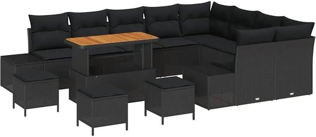 vidaXL Gartensofa-Set aus Polyrattan in Schwarz mit Kissen, Ecksofa L-Form mit Ottoman und Couchtisch für Garten und Terrasse - Bild 1