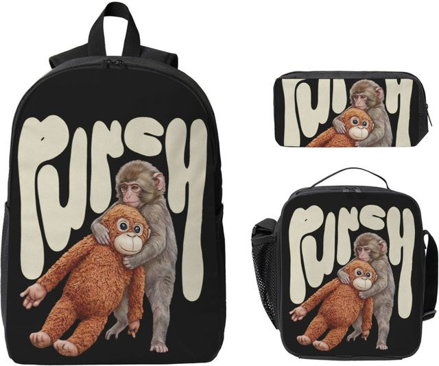 Punch Monkey Kinderrucksack Set mit Brotdose und Federmäppchen in Schwarz - Bild 1