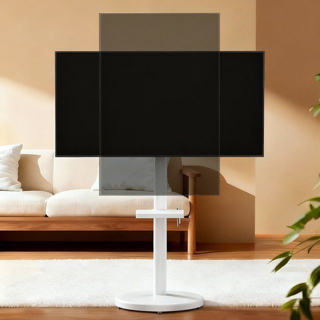 BEISHI Mobiler TV-Ständer für 10-42 Zoll Fernseher in Weiß, Höhenverstellbarer Rollbarer TV-Halter mit Medienablage und Feststellbaren Rädern aus Metall - Bild 1