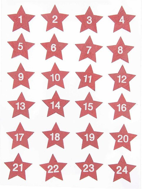 Rico Design Holzsticker Adventskalender Sterne 1-24 in Rot - Bild 1