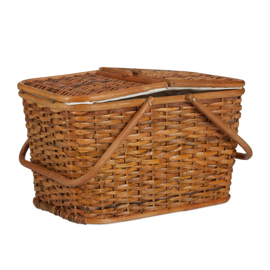 Relaxdays Picknickkorb aus Rattan mit Deckel und Henkeln in Honigbraun, B/T/H: 45 x 34 x 27 cm - Bild 2