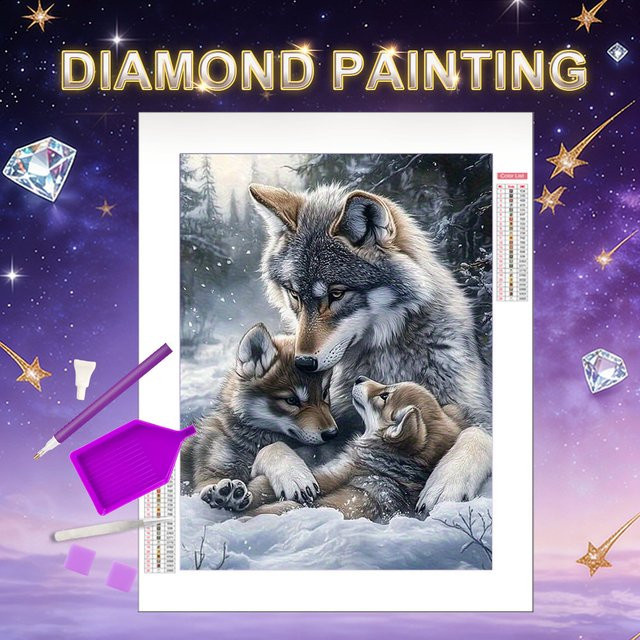 HUACAN Diamantmalerei Wolf im Winterwald als Mosaik-Set in Multicolour für die Heimdekoration - Bild 1