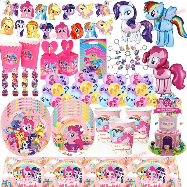 Hasbro My Little Pony Party-Dekorationsset in Multicolour mit Tellern, Bechern, Servietten, Ballons und Banner für Mädchen-Geburtstage und Babypartys - Bild 1