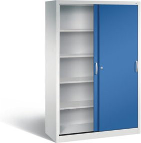 C+P Schiebetürenschrank Acurado mit Regalböden und Schloss, Front Enzianblau, Korpus Lichtgrau, H x B x T: 195 x 120 x 50 cm - Bild 1