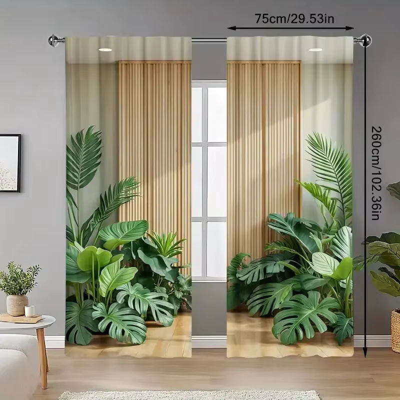 VIKAMA Verdunkelungsvorhänge mit tropischem Regenwald-Motiv und Monstera-Palmblatt-Design, Mehrfarbig, Breite: 90 cm, Höhe: 160 cm - Bild 3
