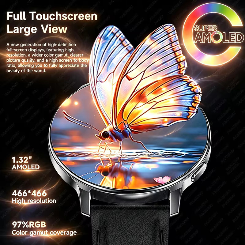 paazomu Smartwatch, 1,32 Zoll, Schwarz, Damen und Herren - Bild 2