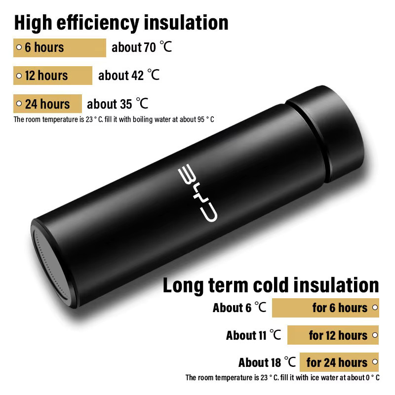 BYD Auto-Thermo-Trinkflasche mit Temperaturanzeige aus Edelstahl, Schwarz, 500 ml - Bild 5
